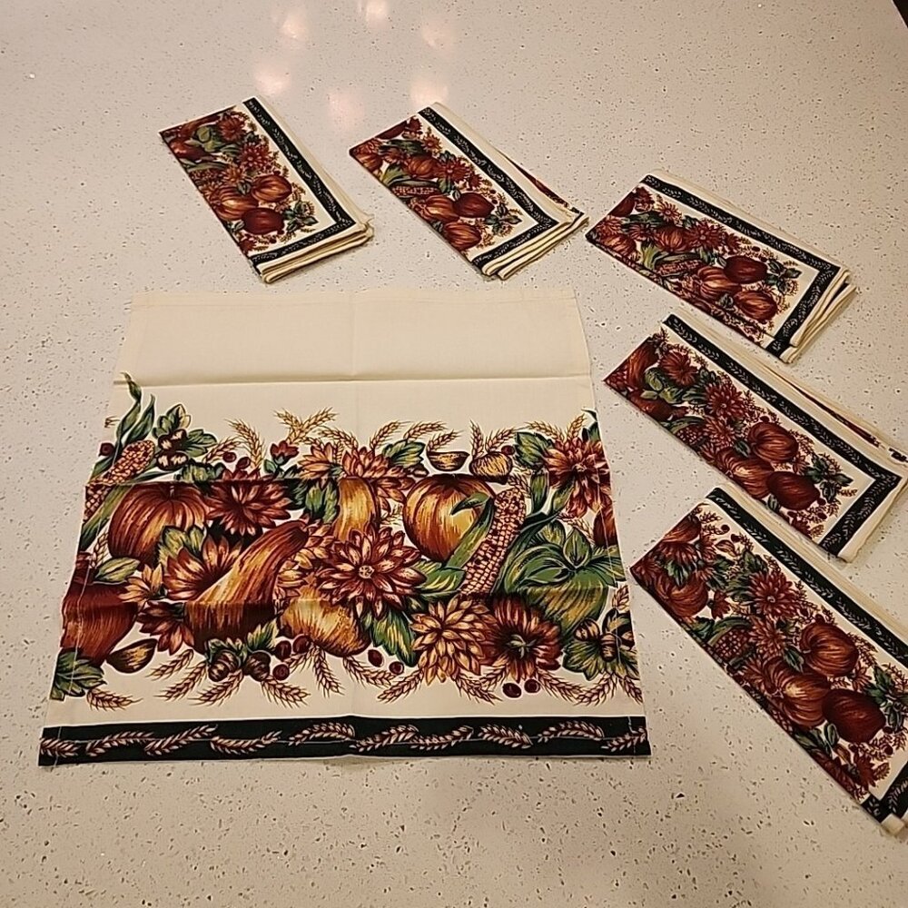 Harvest Medley Cloth Napkins Set Of 6 Fall Veggies Pumpkin Squash